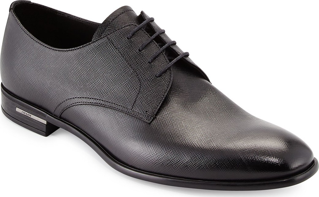 Prada Saffiano Leather Lace-Up, Black