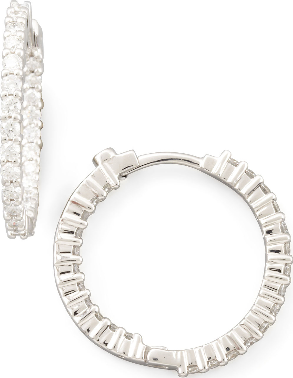 Roberto Coin 22mm White Gold Diamond Huggie Hoop Earrings, 1ct