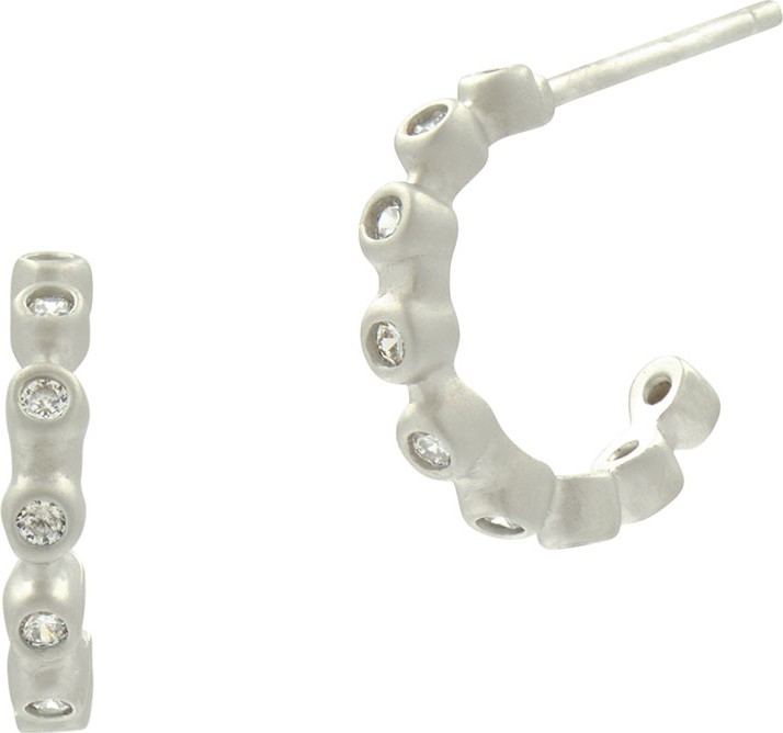 Freida Rothman Bezel Cubic Zirconia Huggie Hoop Earrings, White