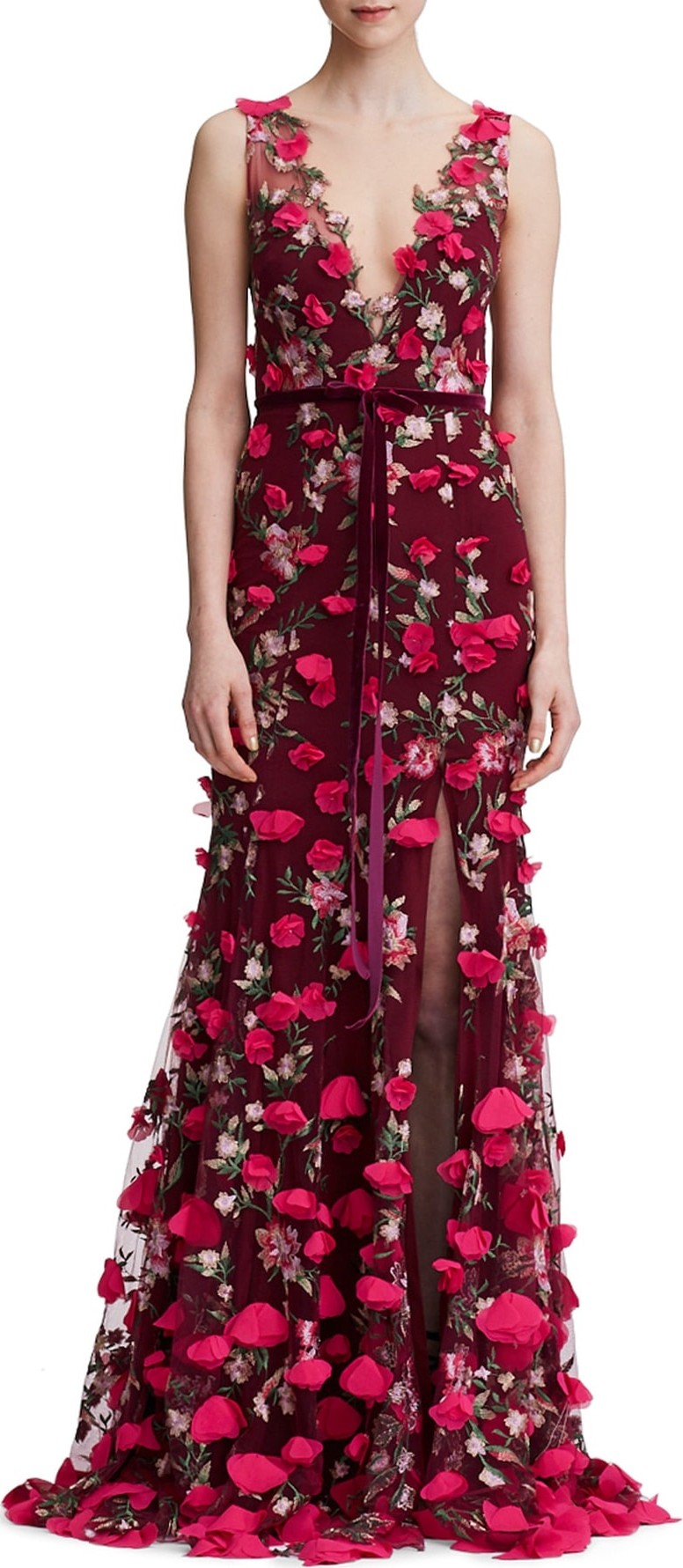 Marchesa Notte Floral Embroidered Trumpet Gown