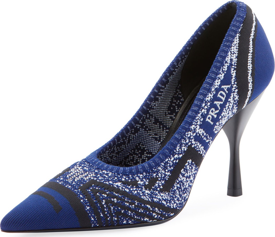 Prada Pointed Knit Logo Pumps