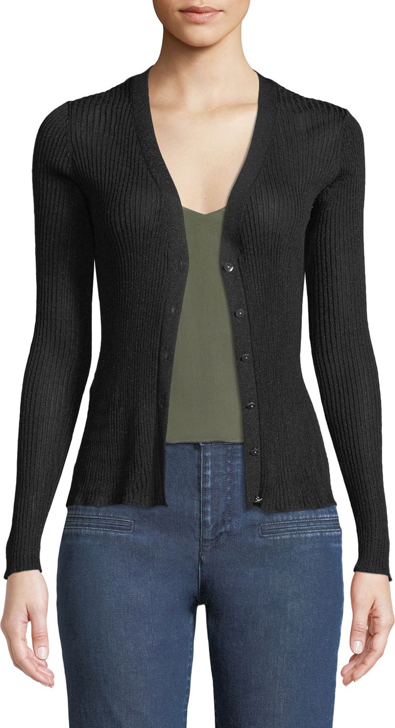 Altuzarra V-Neck Button-Front Metallic-Ribbed Cardigan Sweater
