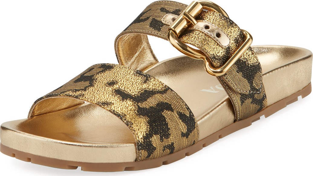Prada Jacquard Double-Strap 15mm Slide Sandal