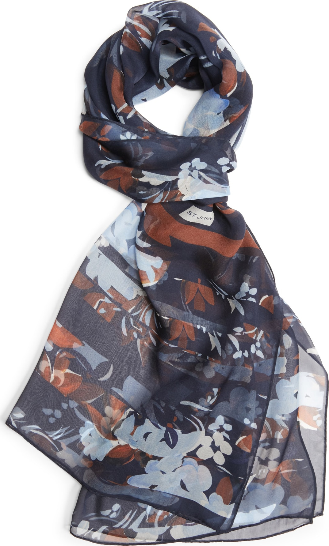 St. John Painted Floral Print Silk Georgette Scarf