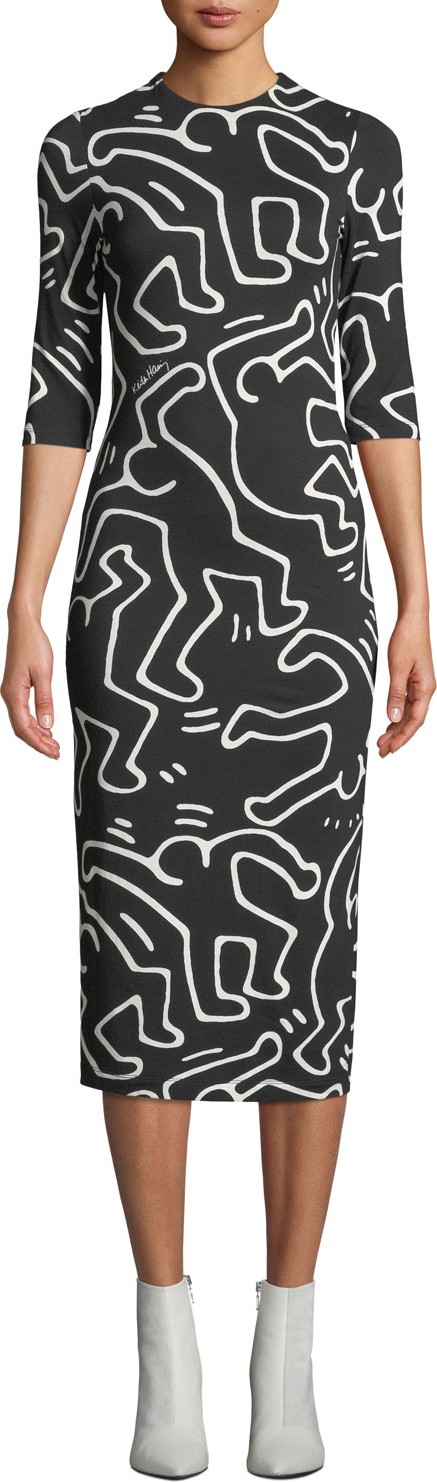 Alice + Olivia X Keith Haring Delora Fitted Crewneck Dress