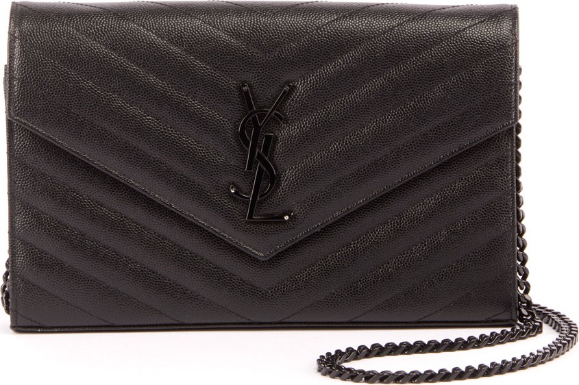 Saint Laurent Monogram YSL Small Matelasse Envelope Chain Wallet, Black