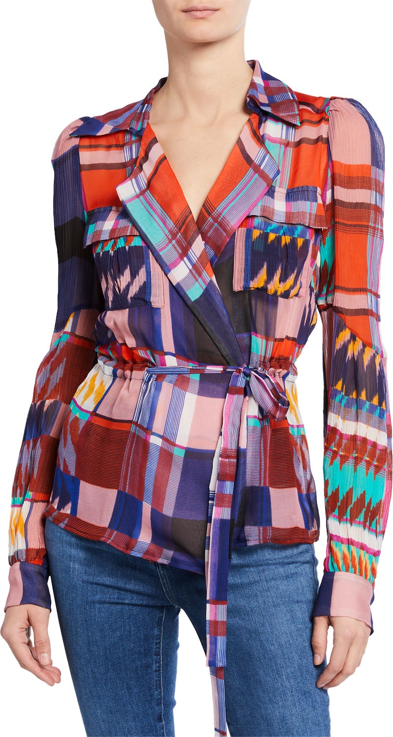 DIANE von FURSTENBERG Joanna Check Long-Sleeve Wrap Blouse