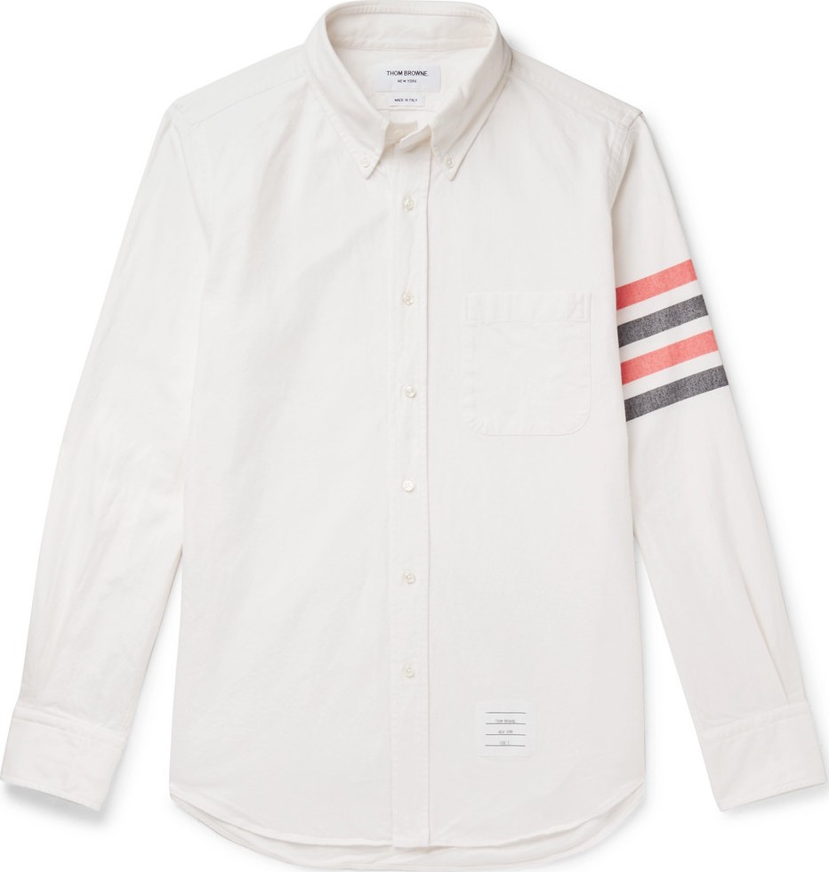 Thom Browne Button-Down Collar Striped Cotton-Flannel Shirt