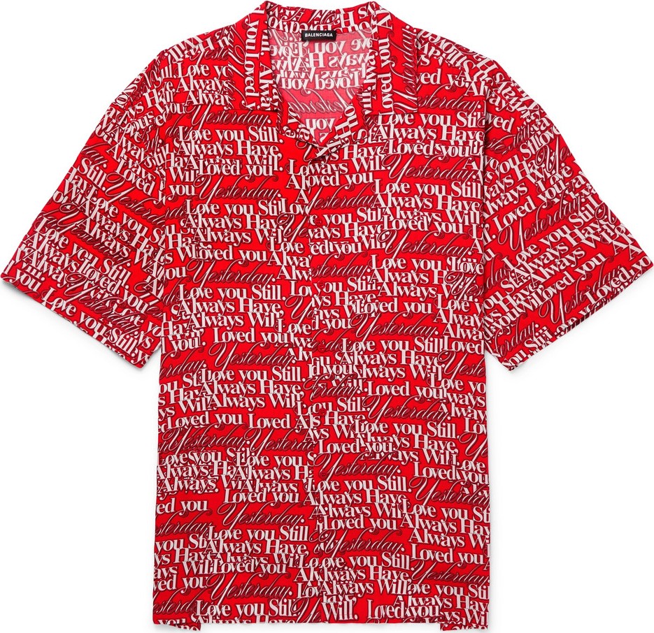 Balenciaga Oversized Camp-Collar Printed Satin Shirt