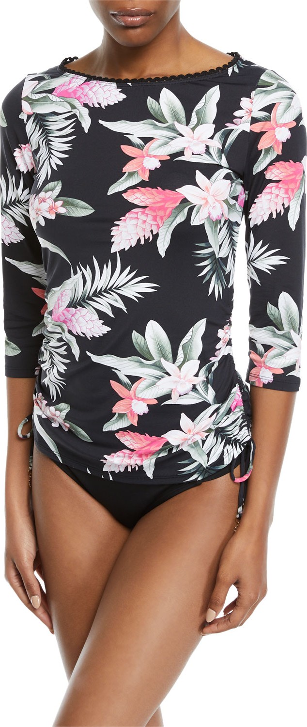 Tommy Bahama Ginger Flower Printed Boat-Neck Rashguard