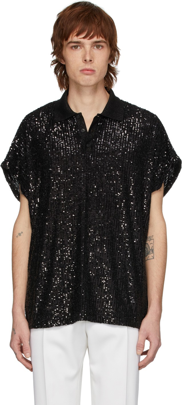 Saint Laurent Black Sequin Boxy Polo