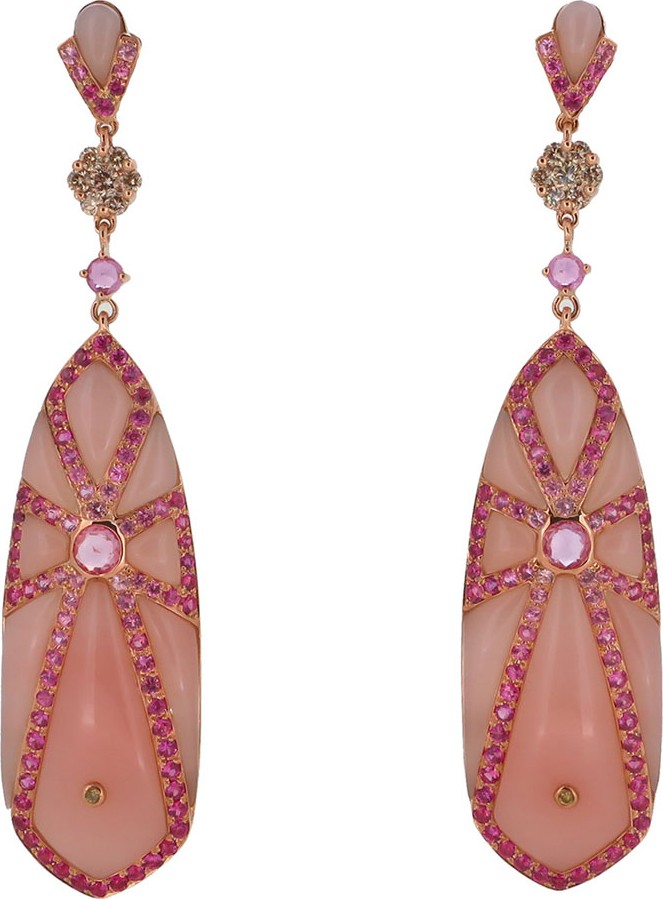 Wendy Yue 18k Rose Gold Pink Stone Dangle Earrings