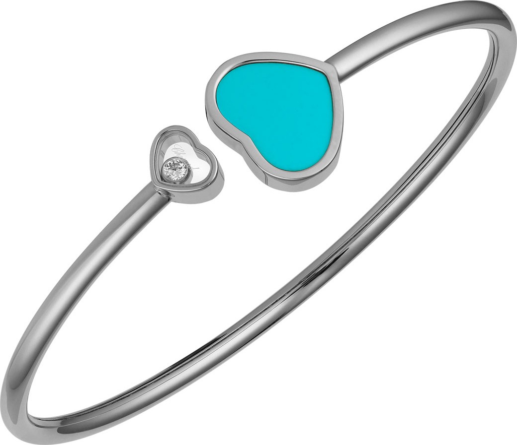 Chopard Happy Hearts 18k White Gold Turquoise & Diamond Bangle Bracelet