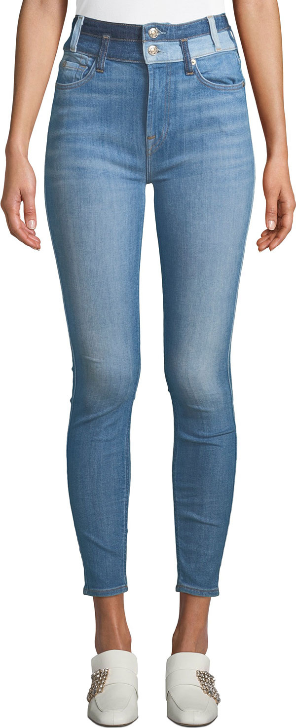 7 For All Mankind High-Waist Ankle Skinny Jeans w/ Double Waistband