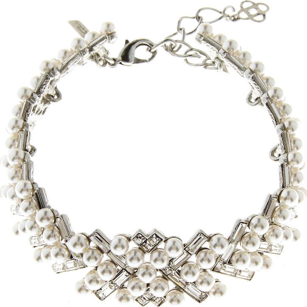 Oscar De La Renta Pearly Baguette Statement Necklace