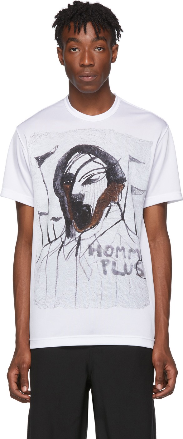 Comme Des Garçons Homme Plus White Face C Print T-Shirt