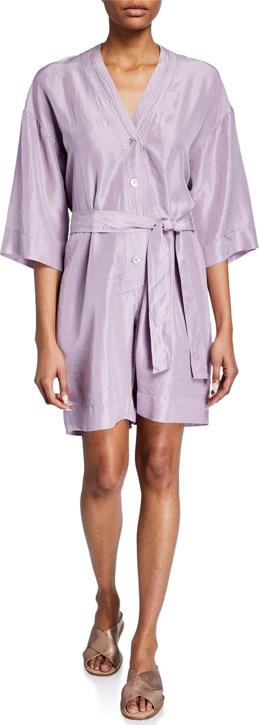 Forte Forte Half-Sleeve Silk Habutai Short Jumpsuit