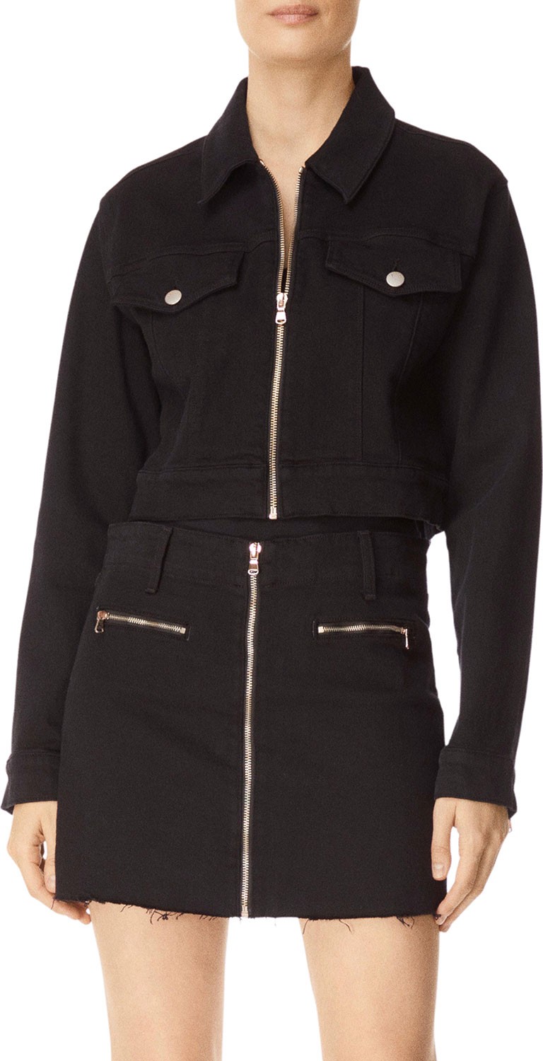 J BRAND Cropped Zip-Front Denim Moto Jacket