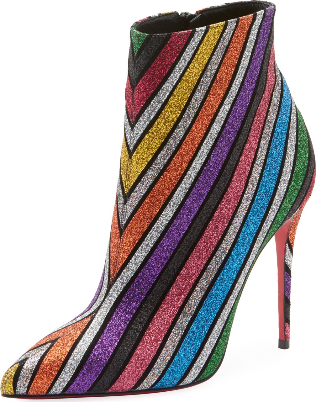 Christian Louboutin So Kate 100 Stripey Glitter Suede Red Sole Booties