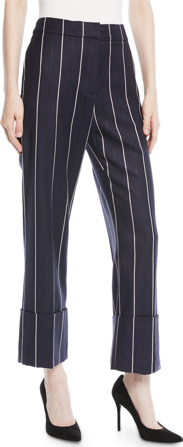Oscar De La Renta Straight-Leg Cuffed Pinstripe Wool-Blend Pants