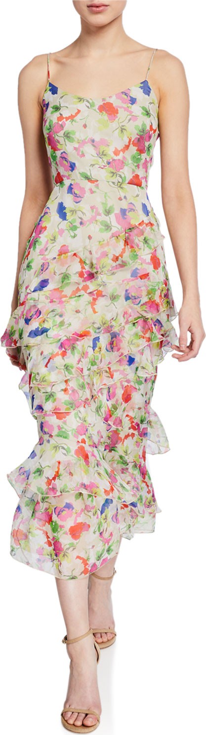 Saloni Floral Crinkle Chiffon Midi Dress