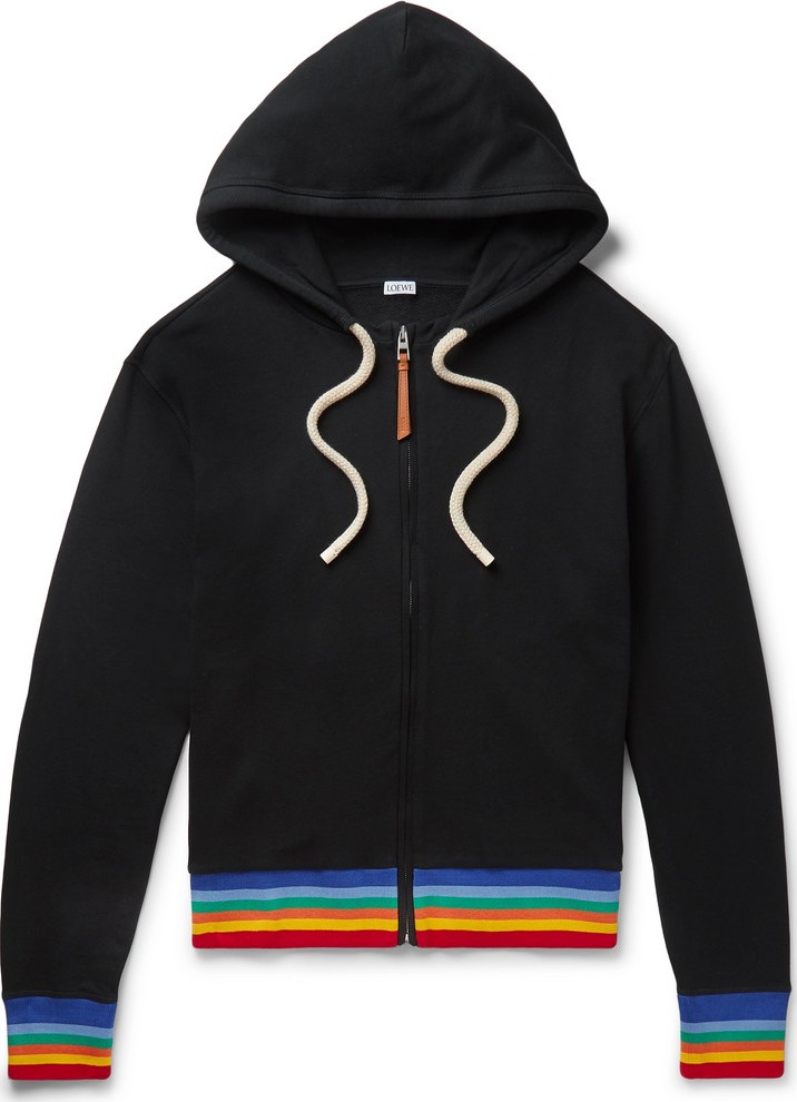 LOEWE Stripe-Trimmed Logo-Print Loopback Cotton-Jersey Hoodie