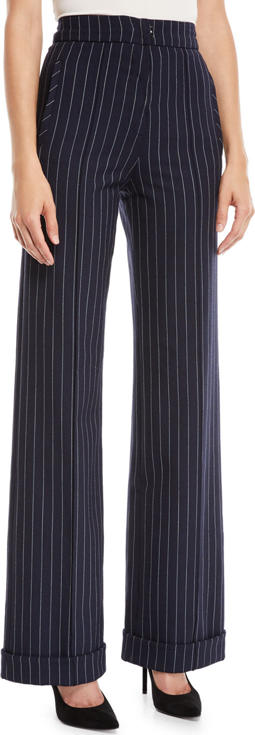 Jonathan Simkhai Newton Pinstripe Tailored Wide-Leg Pants