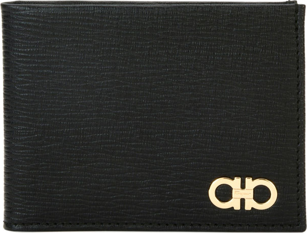 Salvatore Ferragamo Men's Revival Gancini Bi-Fold Leather Wallet with Window, Black