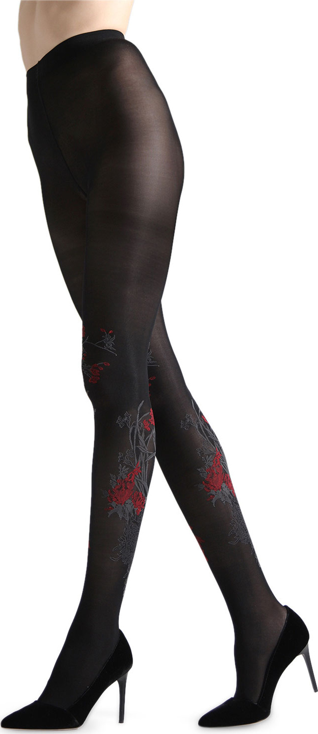 Natori Nikko Opaque Floral-Embellished Tights