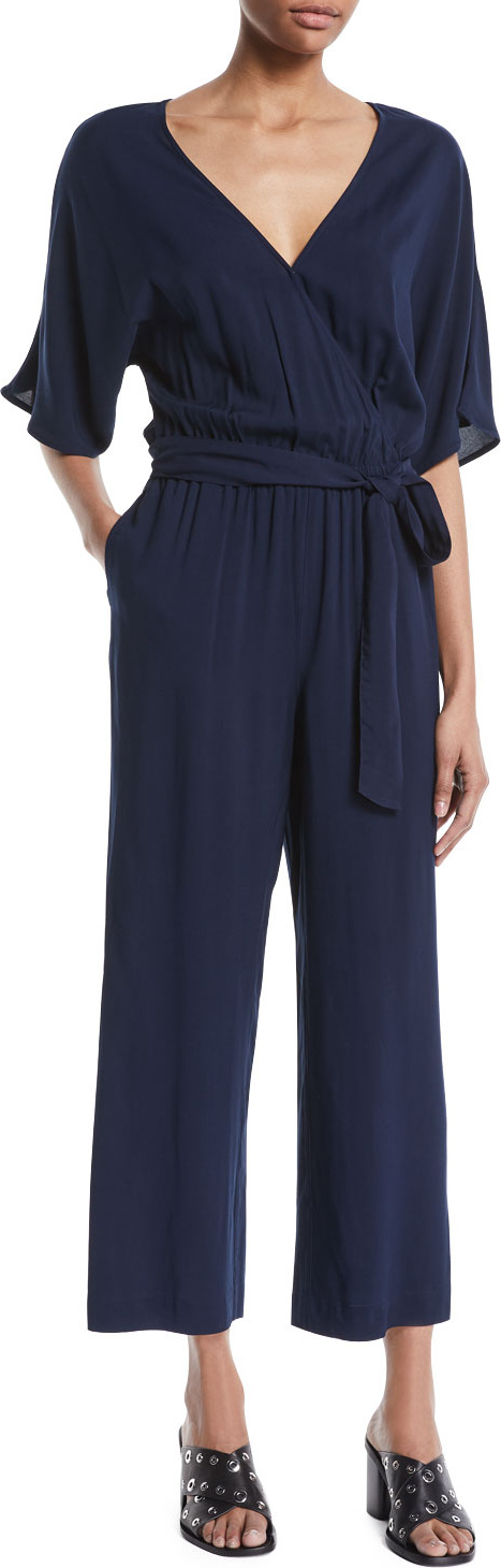 PAIGE Vanette Wrap-Front Short-Sleeve Draped Ankle Jumpsuit