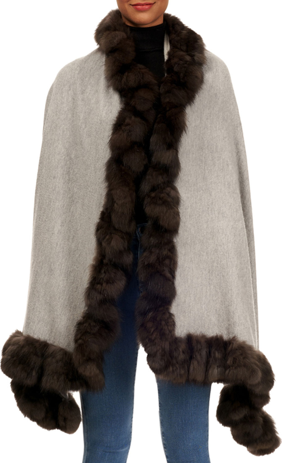 Gorski Cashmere Stole with Sable-Fur Trim