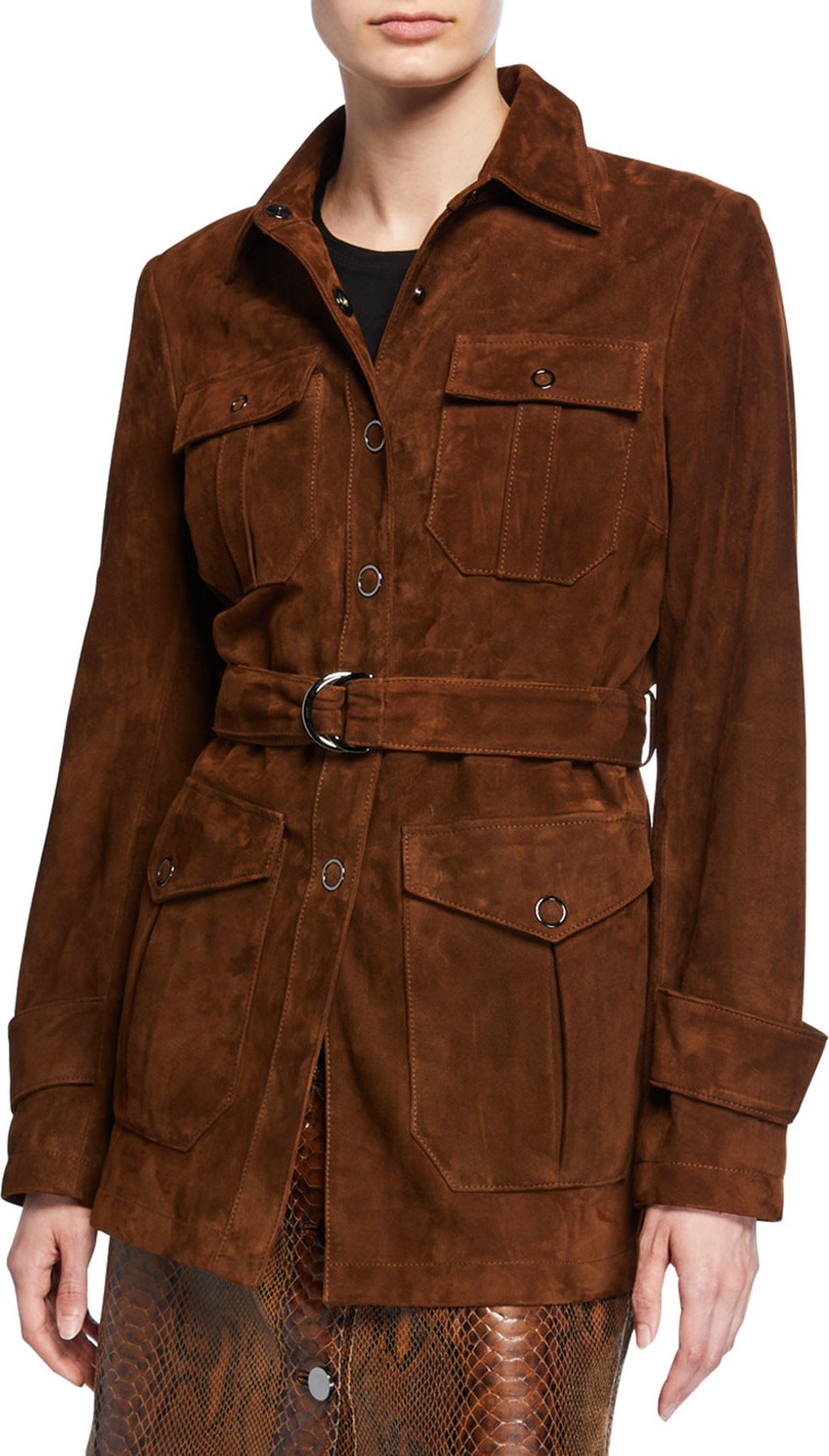 Elie Tahari Dixie Belted Lamb Suede Jacket