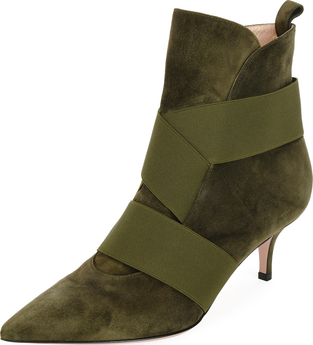 Gianvito Rossi Suede Bootie with Stretch Straps