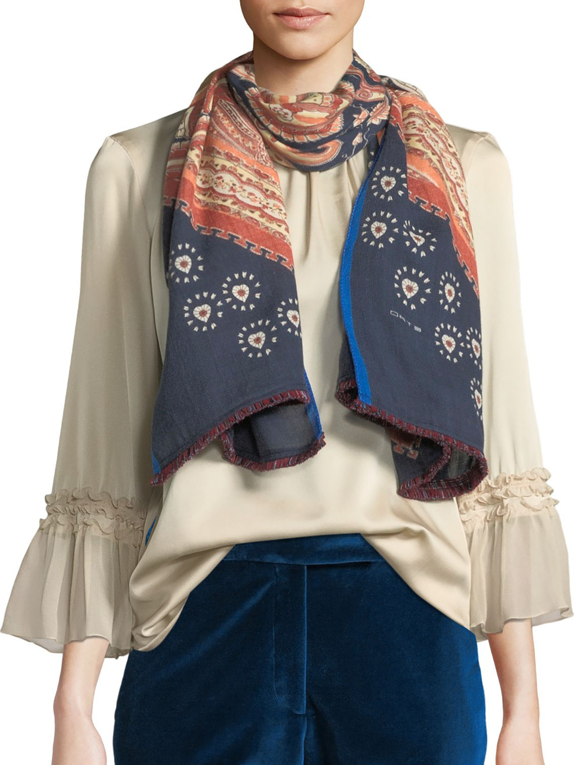 Etro Wool-Silk Paisley & Dot Scarf