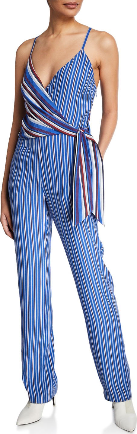 Rag & Bone Felix Mixed-Stripe Sleeveless Wrap Jumpsuit