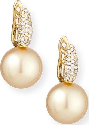 Belpearl Diamond & Golden Pearl Drop Earrings