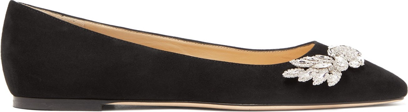 Jimmy Choo Mirele crystal-embellished suede ballet flats