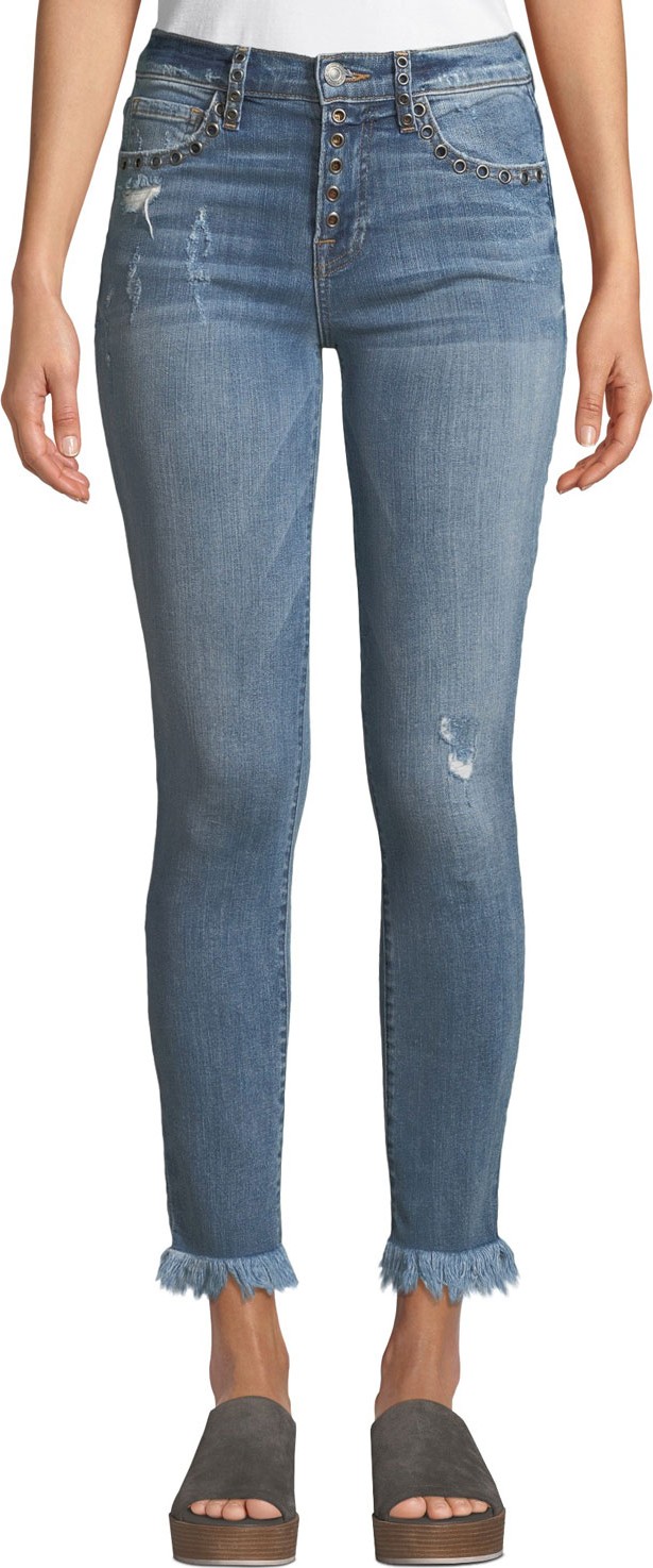 Etienne Marcel Distressed Grommet Ankle Skinny with Frayed Hem