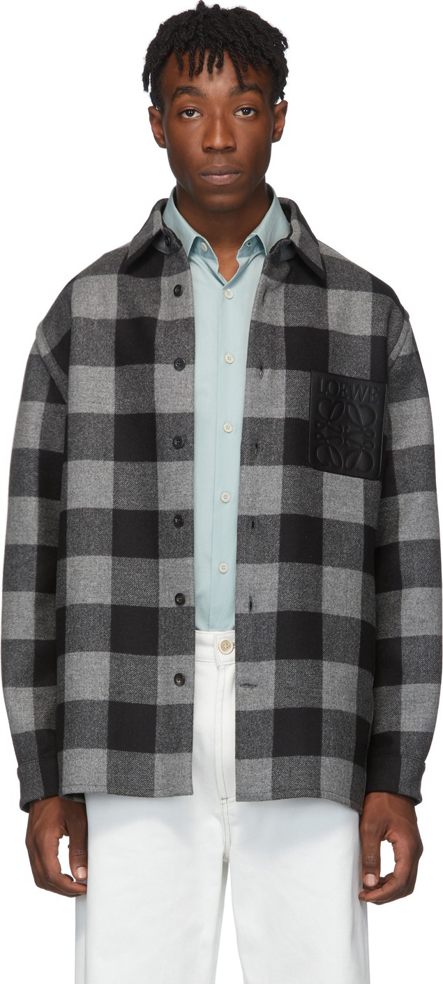 LOEWE Grey & Black Wool Button Jacket