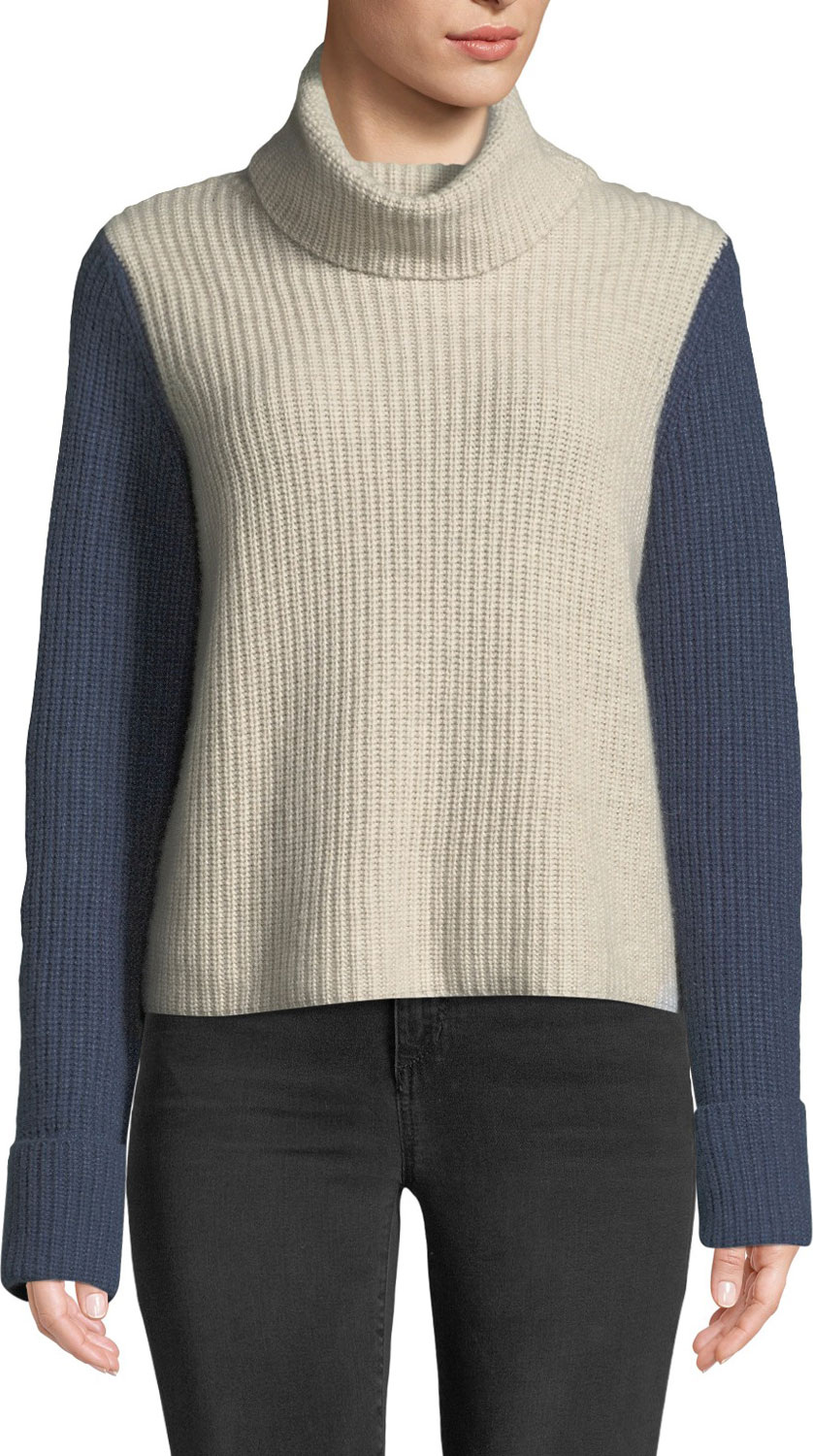 Autumn Cashmere Cuffed Colorblock Turtleneck Cashmere Sweater
