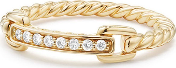 David Yurman Petite Pave Bar Ring w/ Diamonds in 18k Yellow Gold, Size 8