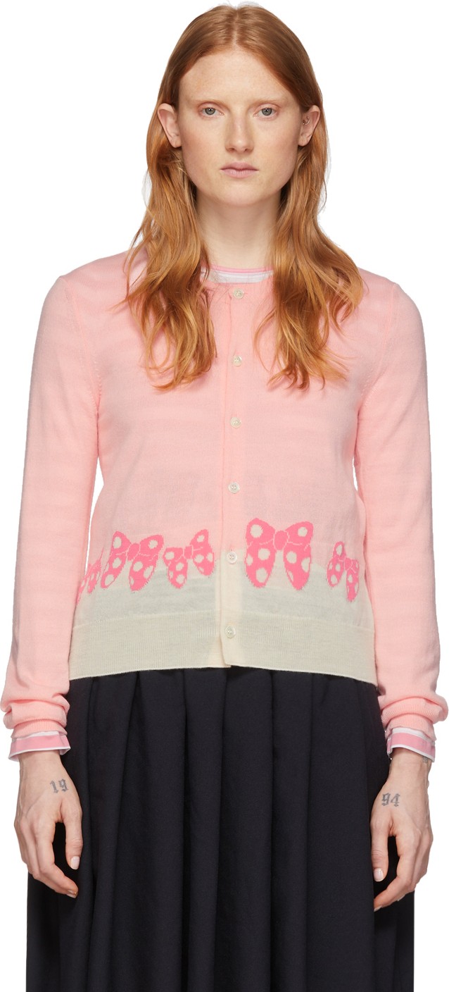 Comme Des Garçons Girl Pink & White Disney Edition Ribbons Cardigan