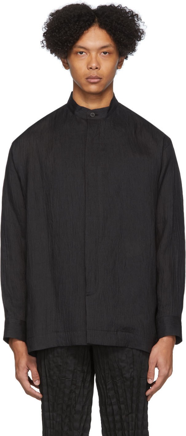 Issey Miyake Men Black Ramie Shirt