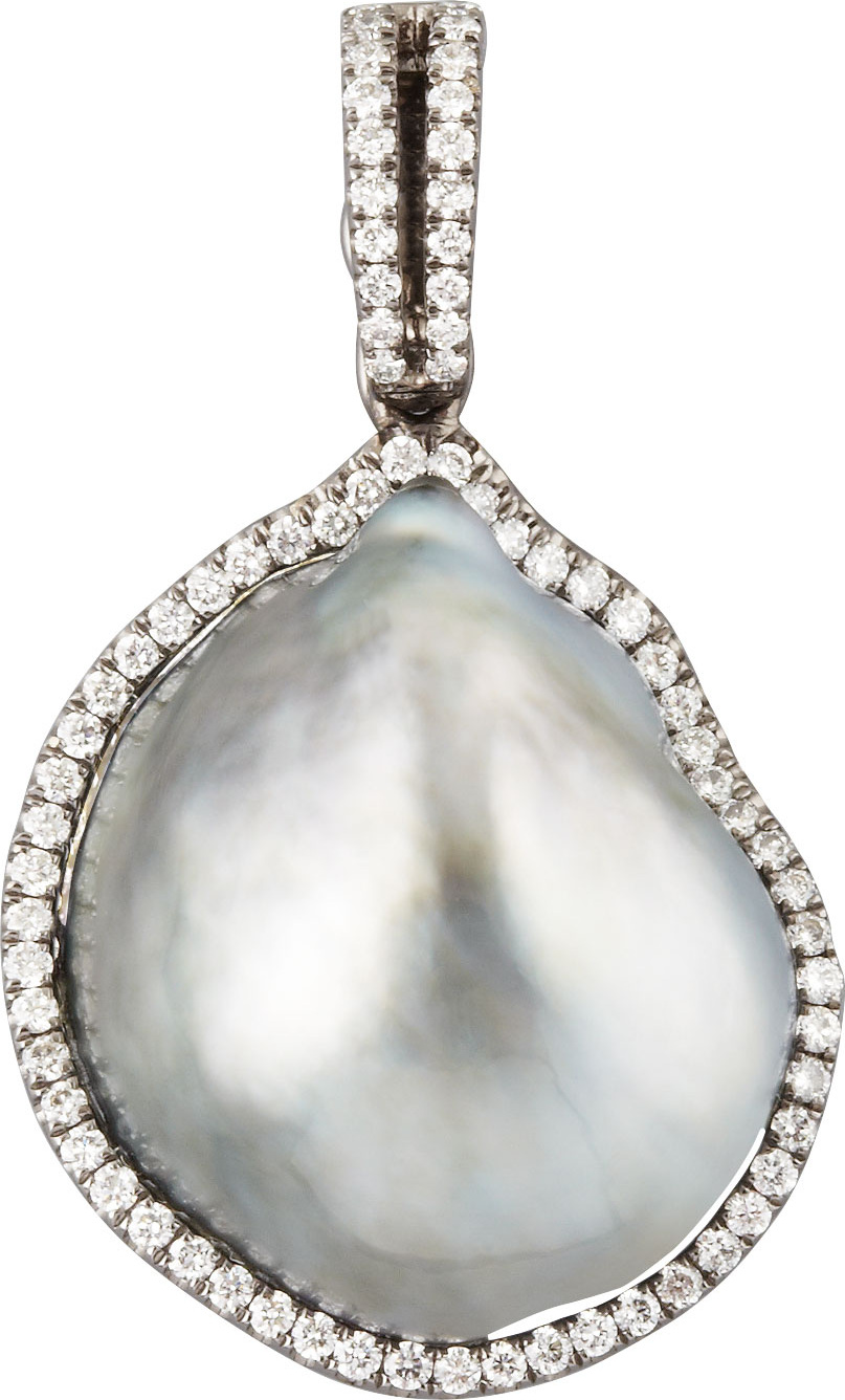 Eli Jewels Gray South Sea Pearl and Diamond Pendant, 0.29 TCW