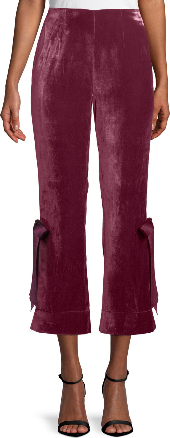 Cinq A Sept Lou Cropped Velvet Pants w/ Ribbons