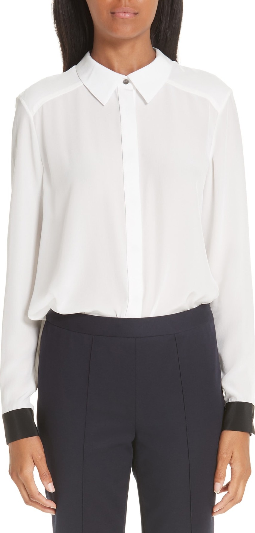 Partow Contrast Trim Silk Blouse