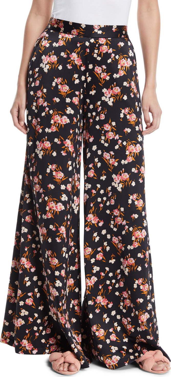 A.L.C. Seton Floral-Print Wide-Leg Silk Pants