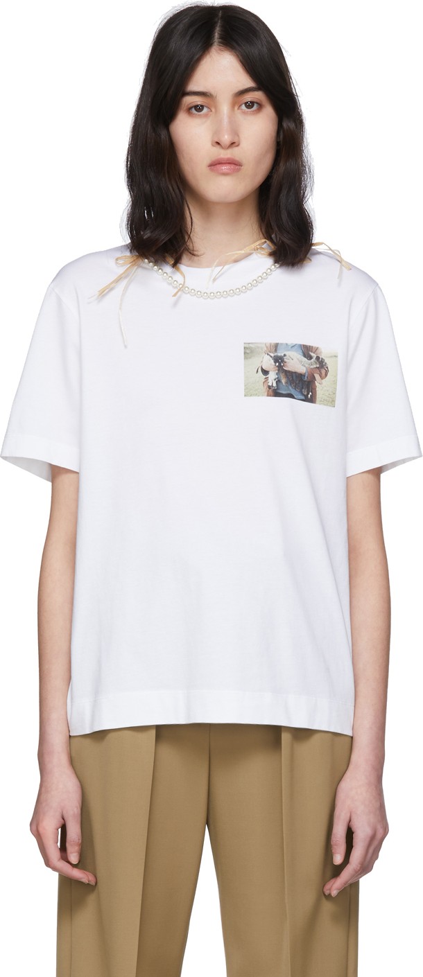 Simone Rocha White Lamb Print Pearl T-Shirt