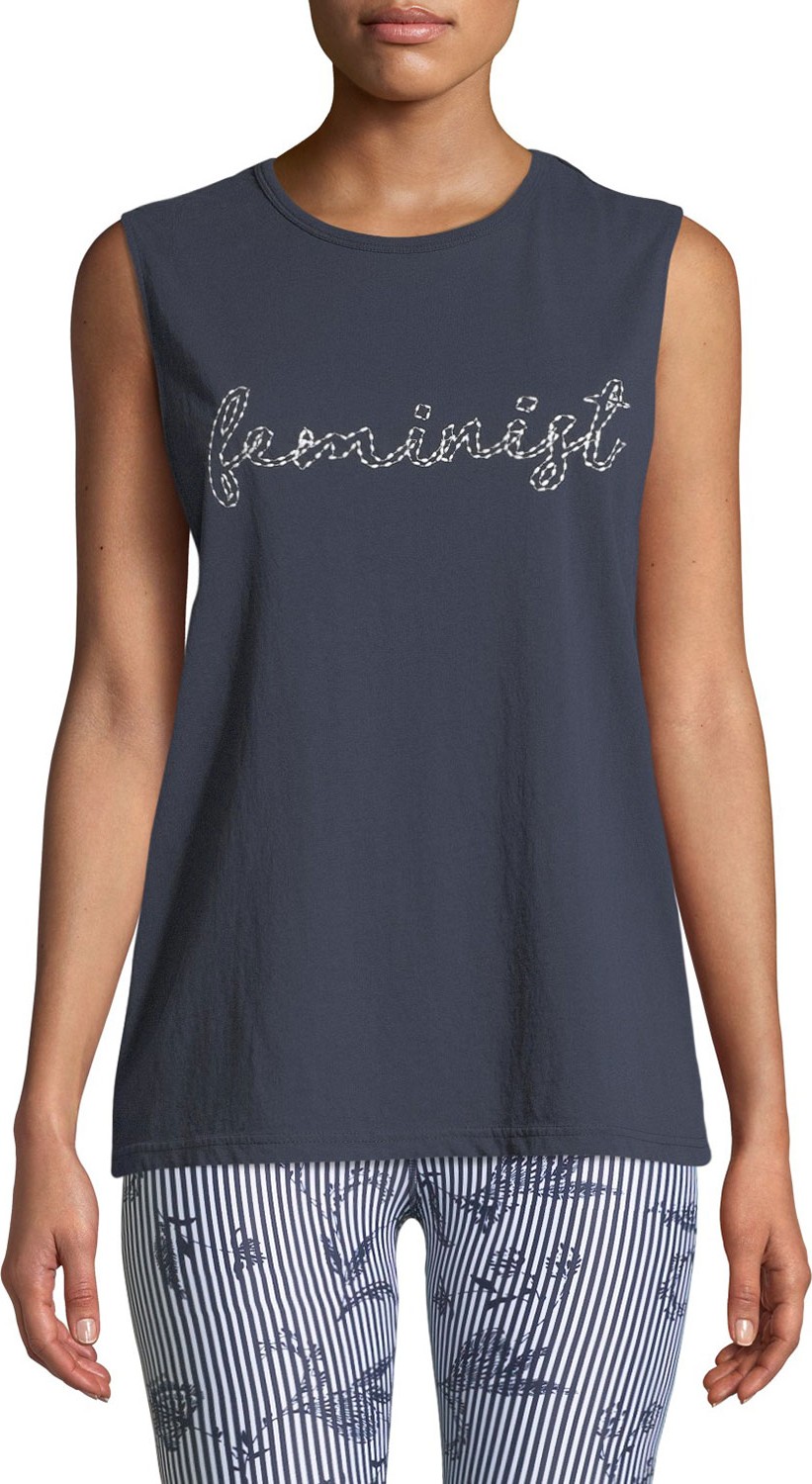 The Upside Feminist Embroidered Cotton Muscle Tank