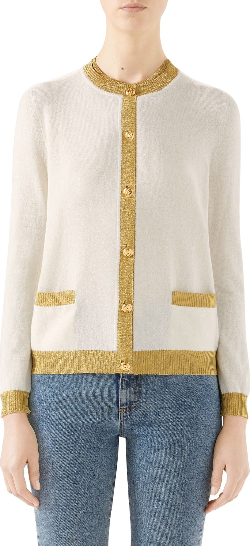 Gucci Metallic Trim Cashmere & Silk Cardigan